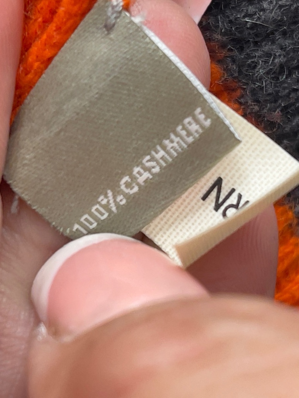 💯Cashmere Neiman Marcus Charcoal & Bright Orange Striped Cowl-Neck Sweater - Picture 8 of 12